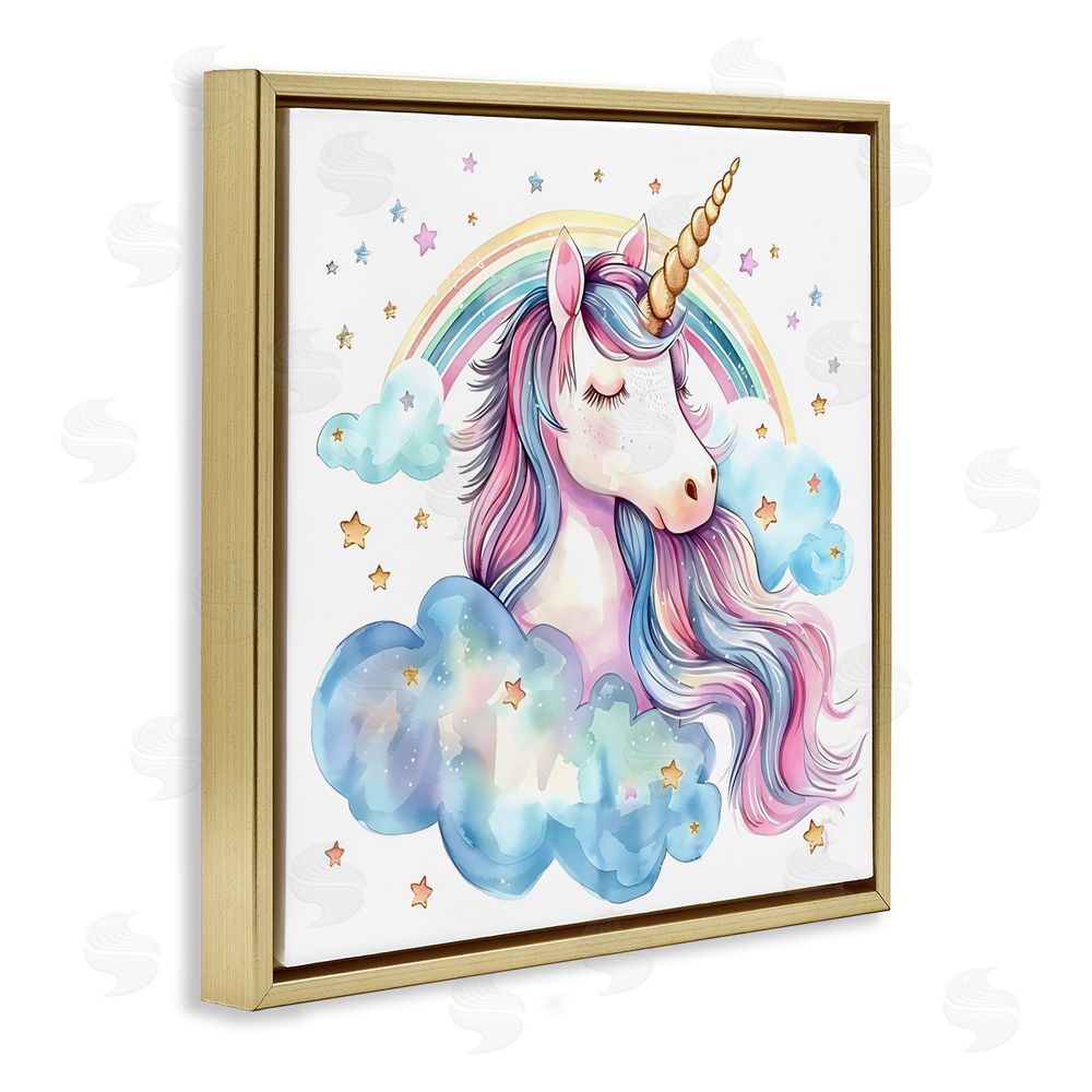 Creative Studio Cute Happy Unicorn & Rainbow Gold Floating Frame Wall Art Print