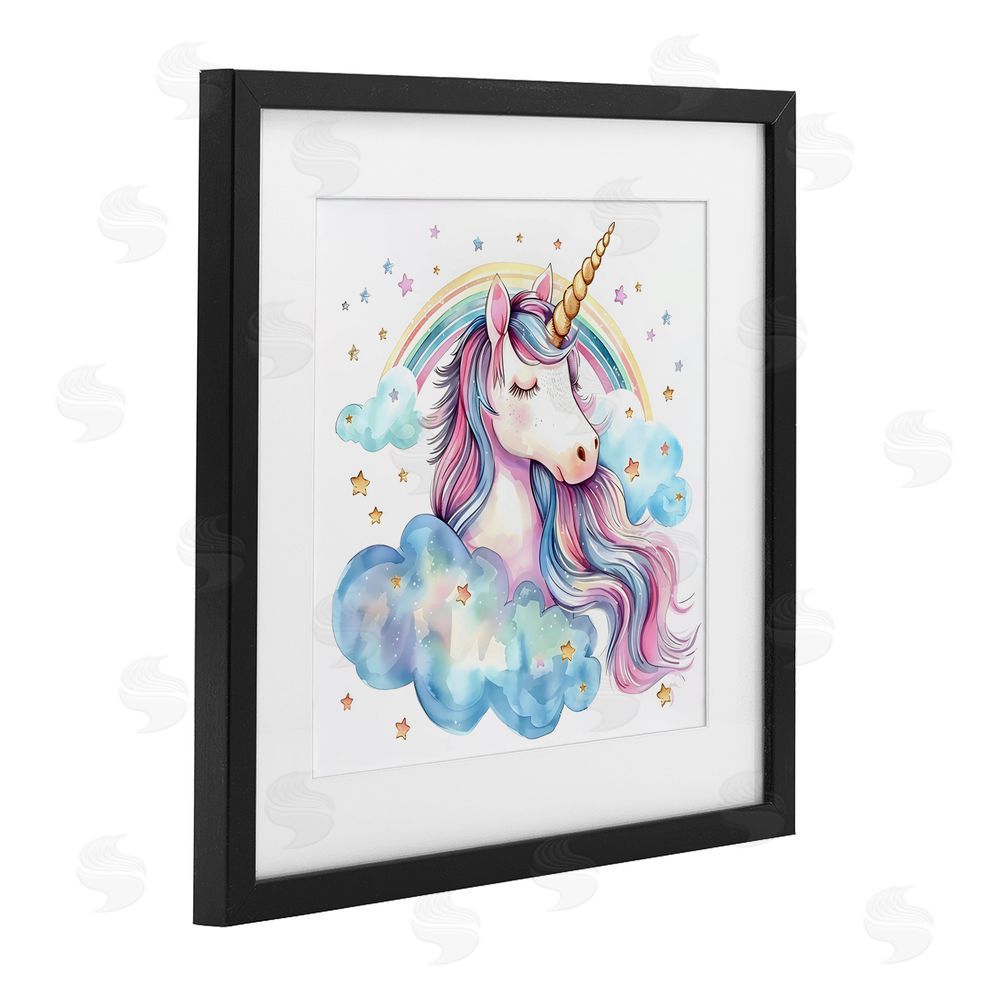 Creative Studio Cute Happy Unicorn & Rainbow Black Framed Print Under Glass Wall Art