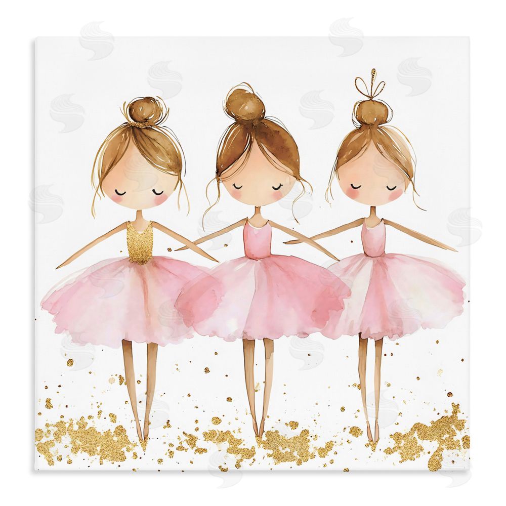 Creative Studio Ballerina Trio in Pink Tutus Stretched Canvas Wall Art Print