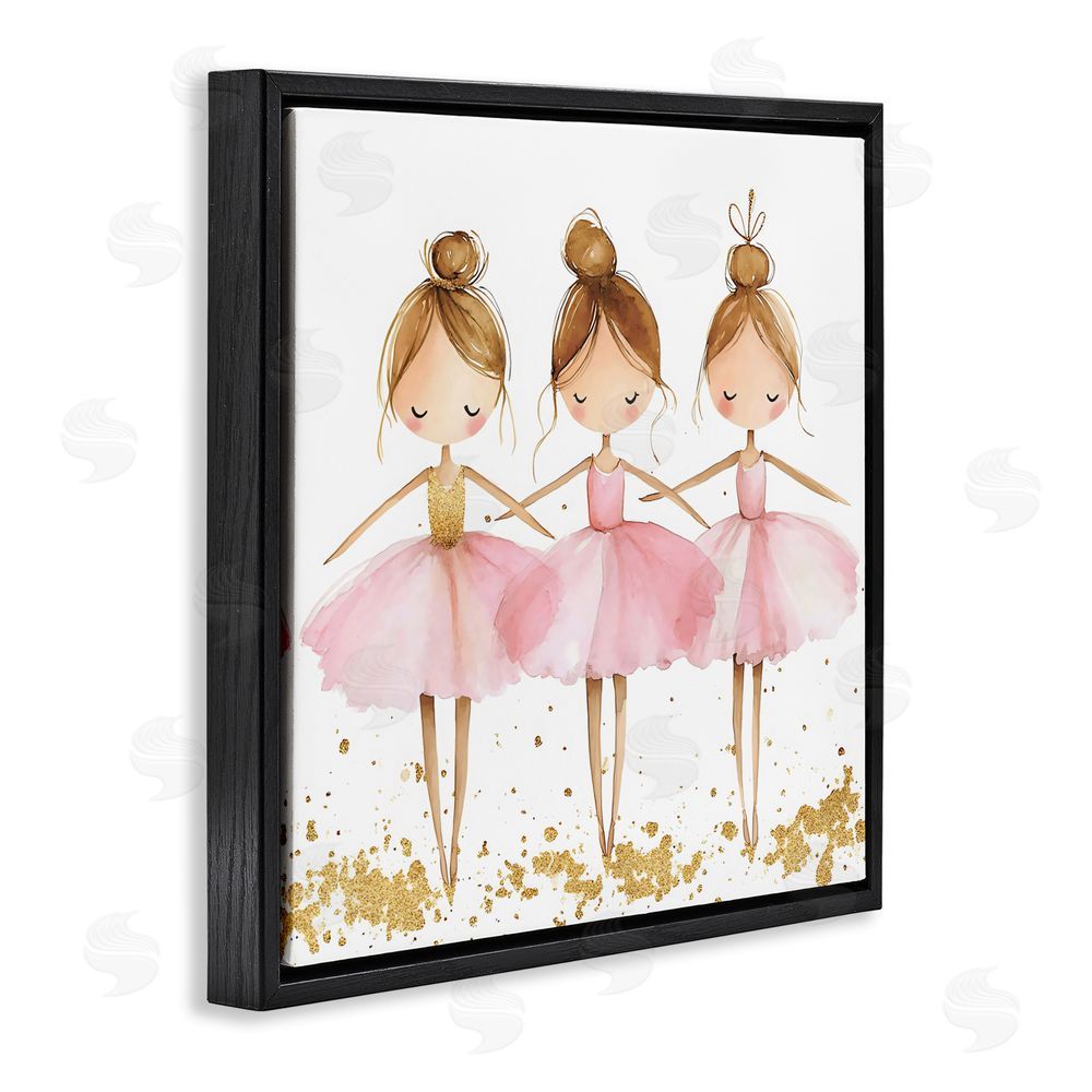Creative Studio Ballerina Trio in Pink Tutus Black Floating Frame Canvas Wall Art Print