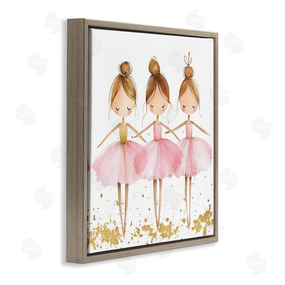Creative Studio Ballerina Trio in Pink Tutus Brown Floating Frame Canvas Wall Art Print