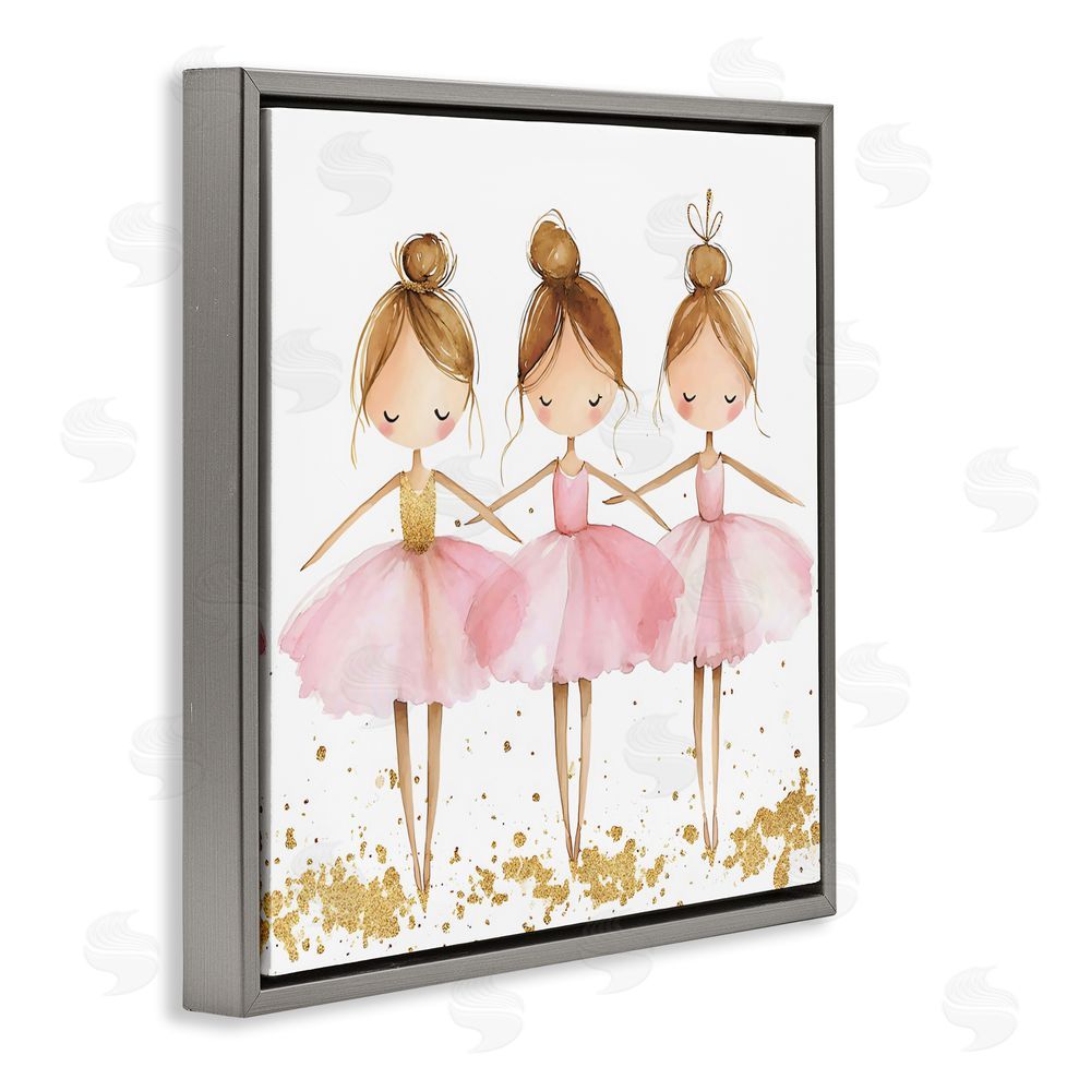Creative Studio Ballerina Trio in Pink Tutus Gray Floating Frame Canvas Wall Art Print