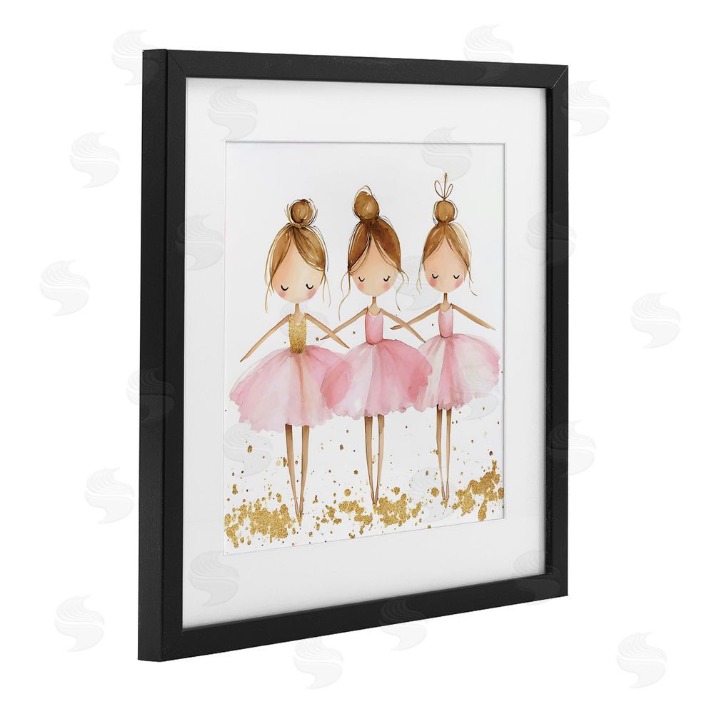 Creative Studio Ballerina Trio in Pink Tutus Black Framed Print Under Glass Wall Art