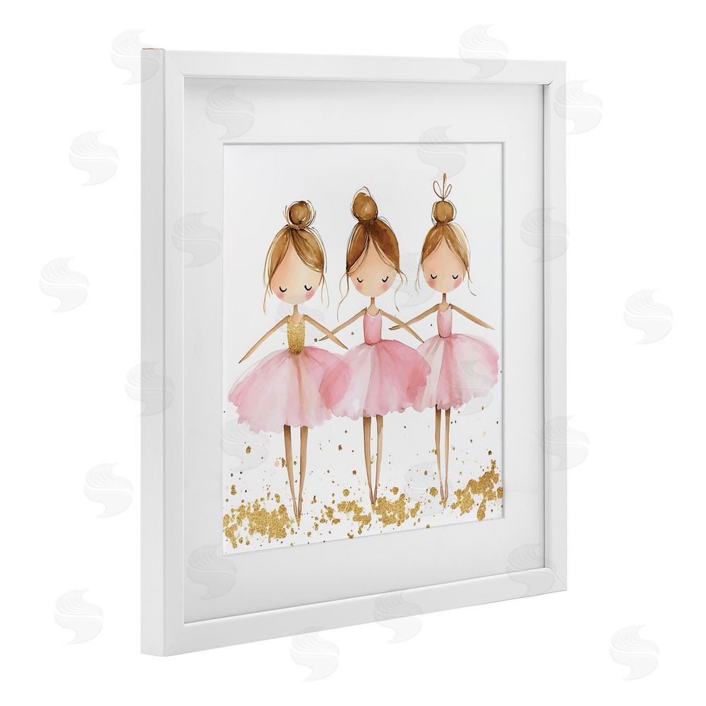 Creative Studio Ballerina Trio in Pink Tutus White Framed Print Under Glass Wall Art