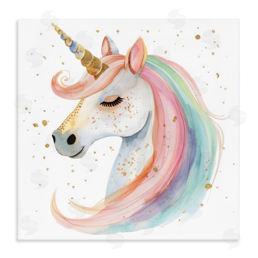 Creative Studio Gold Speckled Pastel Unicorn Stretched Canvas Wall Art