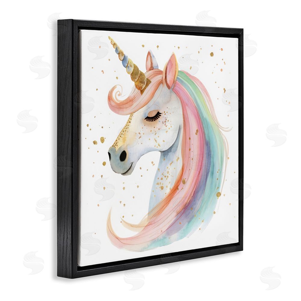 Creative Studio Gold Speckled Pastel Unicorn Black Floating Frame Canvas Wall Art