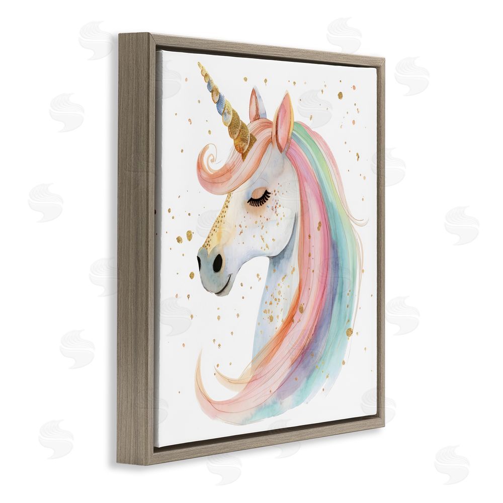 Creative Studio Gold Speckled Pastel Unicorn Brown Floating Frame Canvas Wall Art