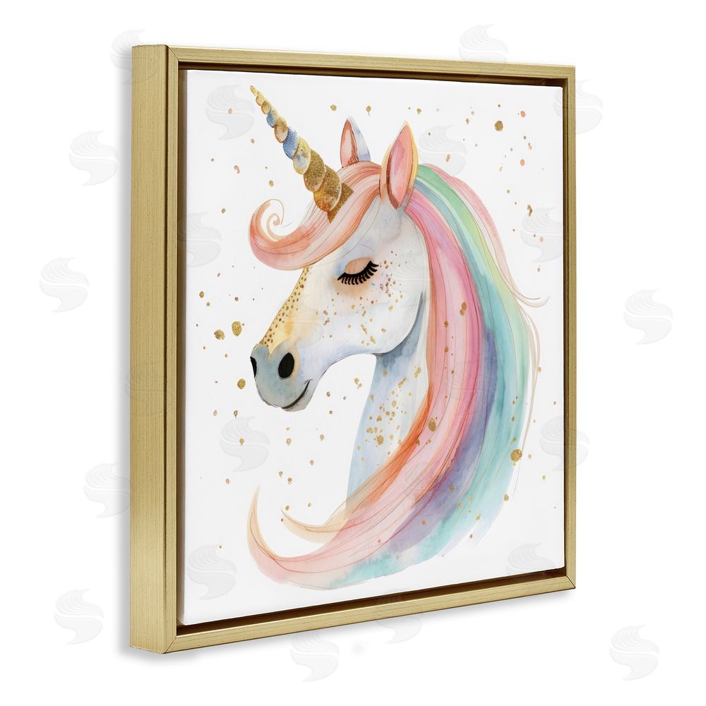 Creative Studio Gold Speckled Pastel Unicorn Gold Floating Frame Canvas Wall Art