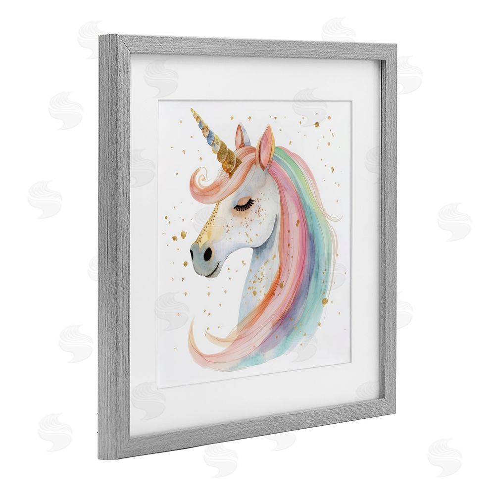 Creative Studio Gold Speckled Pastel Unicorn Gray Framed Print Under Glass with Mat Wall Art