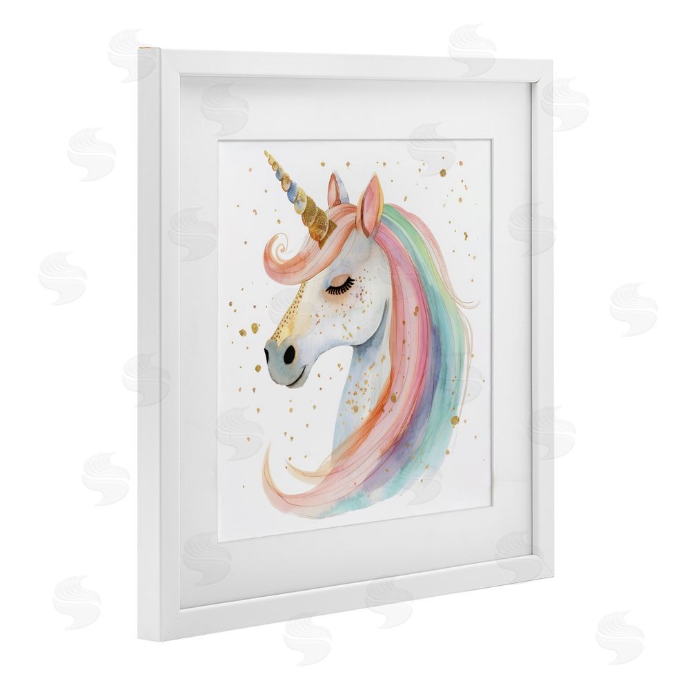 Creative Studio Gold Speckled Pastel Unicorn White Framed Print Under Glass with Mat Wall Art
