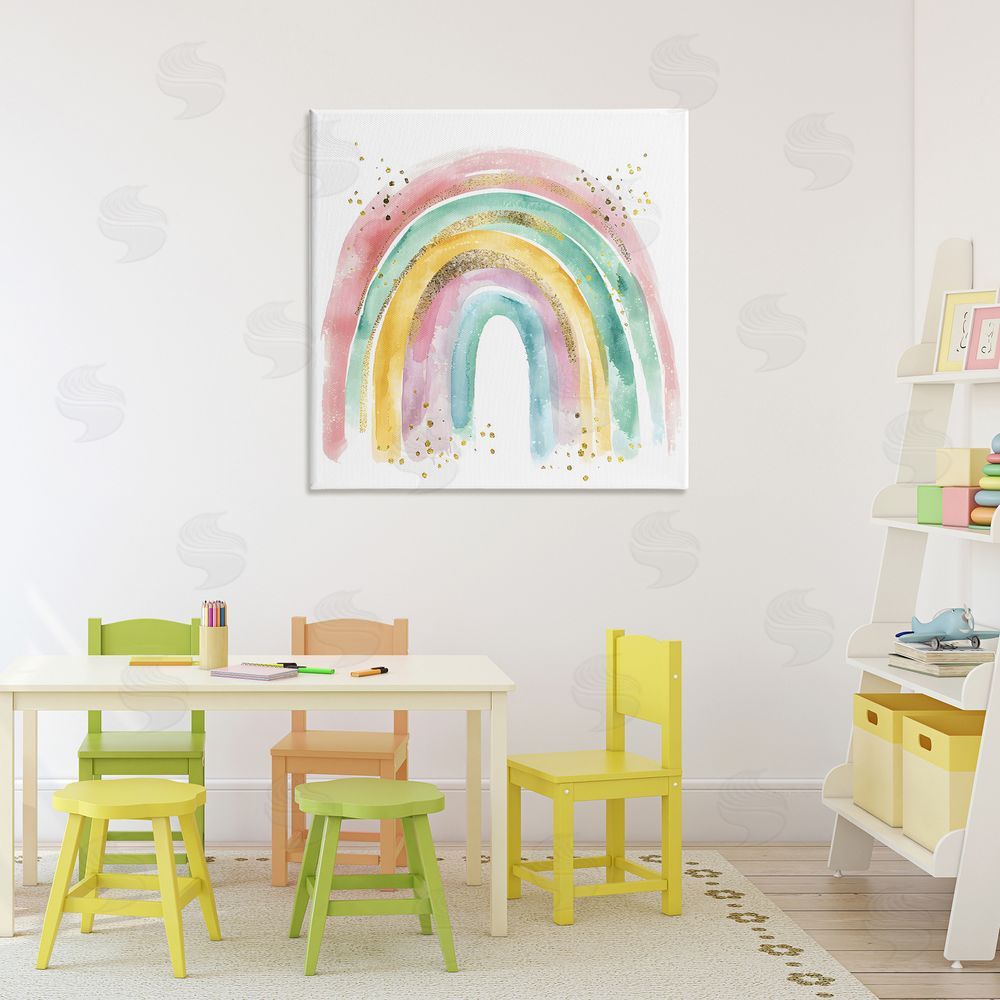 Creative Studio Pastel Rainbow with Gold Accents Stretched Canvas Wall Art Print in Room