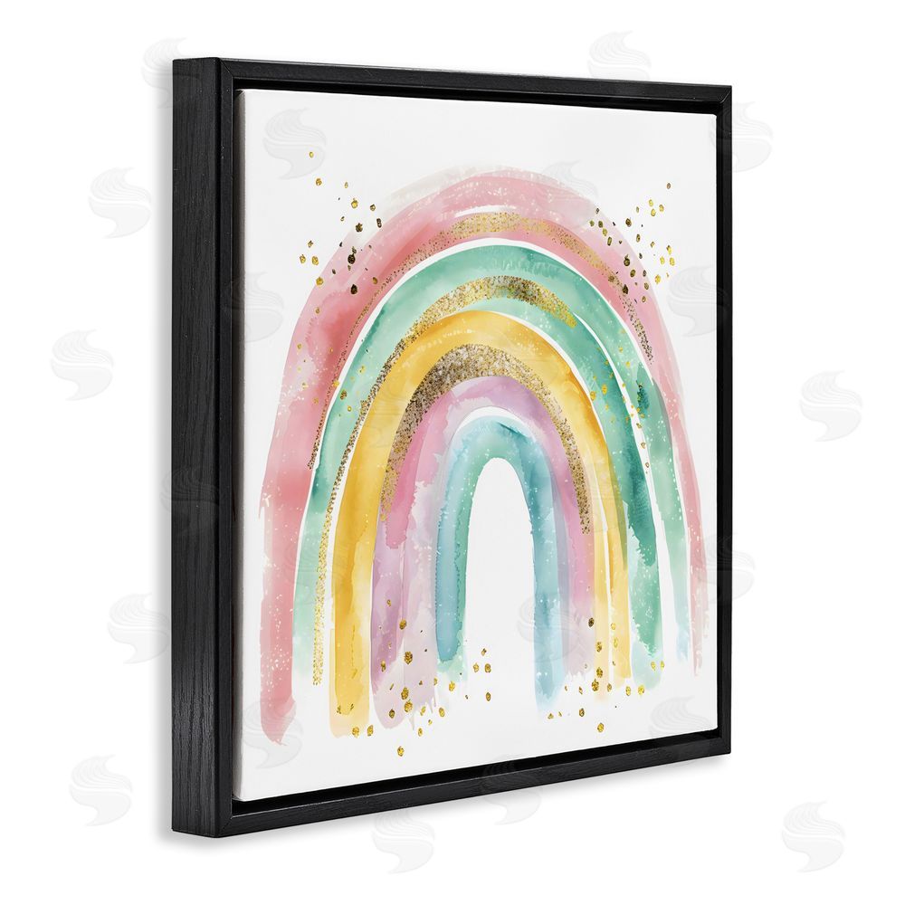 Creative Studio Pastel Rainbow with Gold Accents Black Floating Frame Canvas Wall Art Print