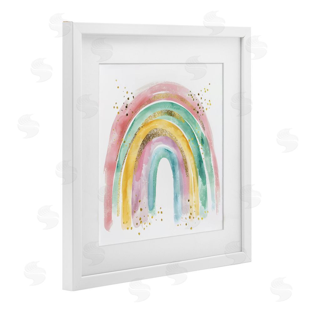 Creative Studio Pastel Rainbow with Gold Accents White Framed Print Under Glass Wall Art