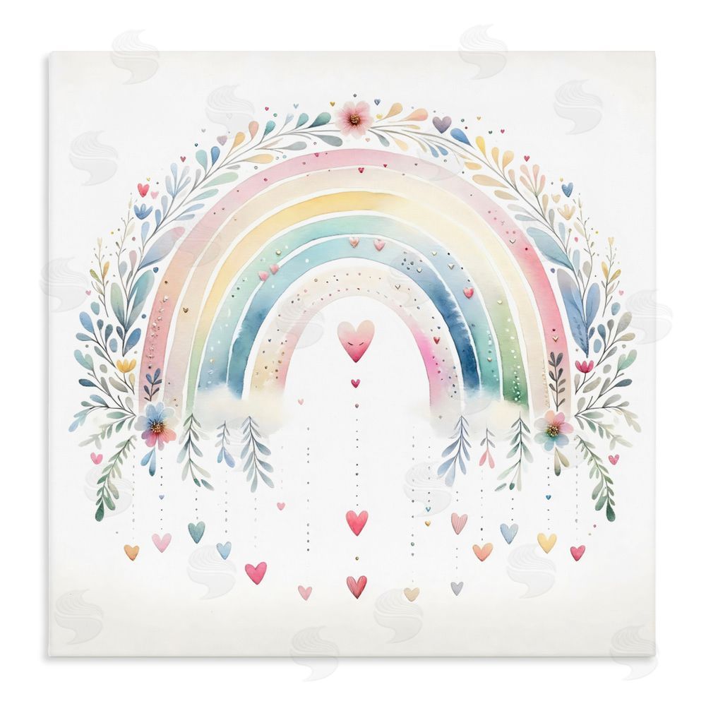 Creative Studio Rainbow with Hanging Hearts Stretched Canvas Wall Art Print