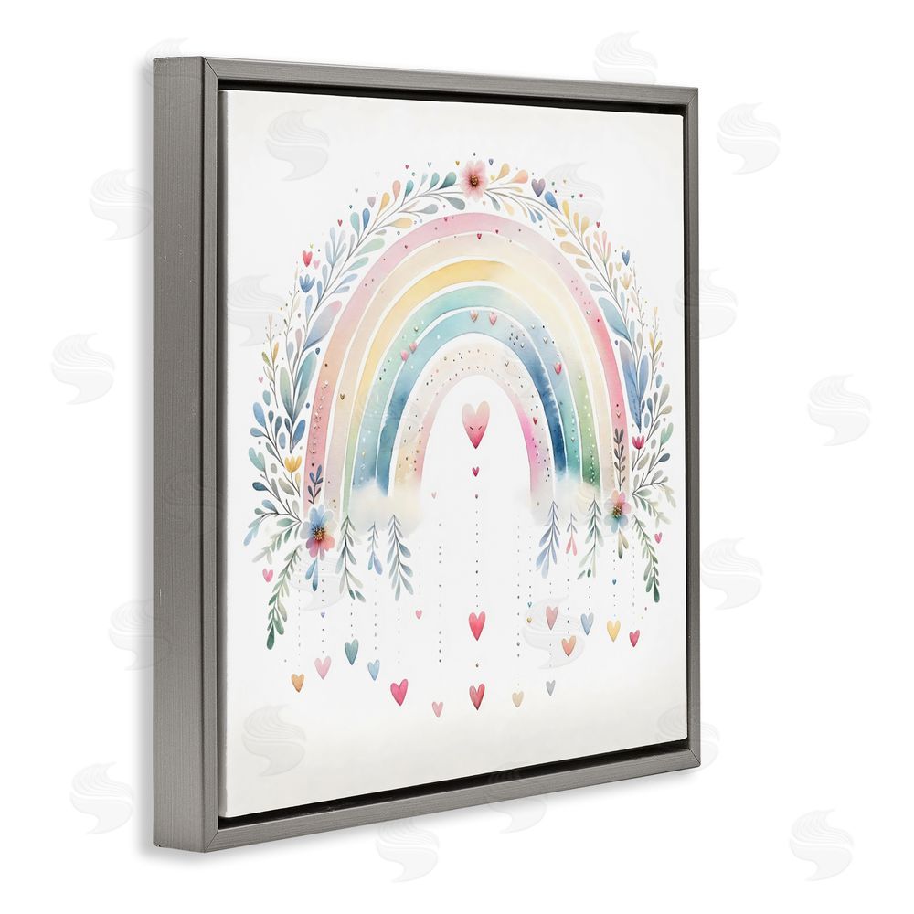 Creative Studio Rainbow with Hanging Hearts Gray Floating Frame Canvas Wall Art Print