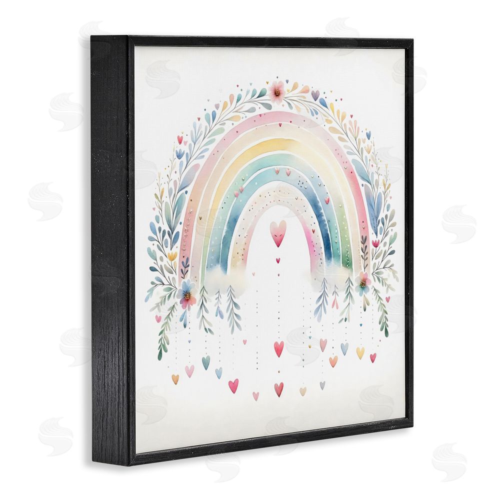 Creative Studio Rainbow with Hanging Hearts Black Framed Giclee Wall Art Print