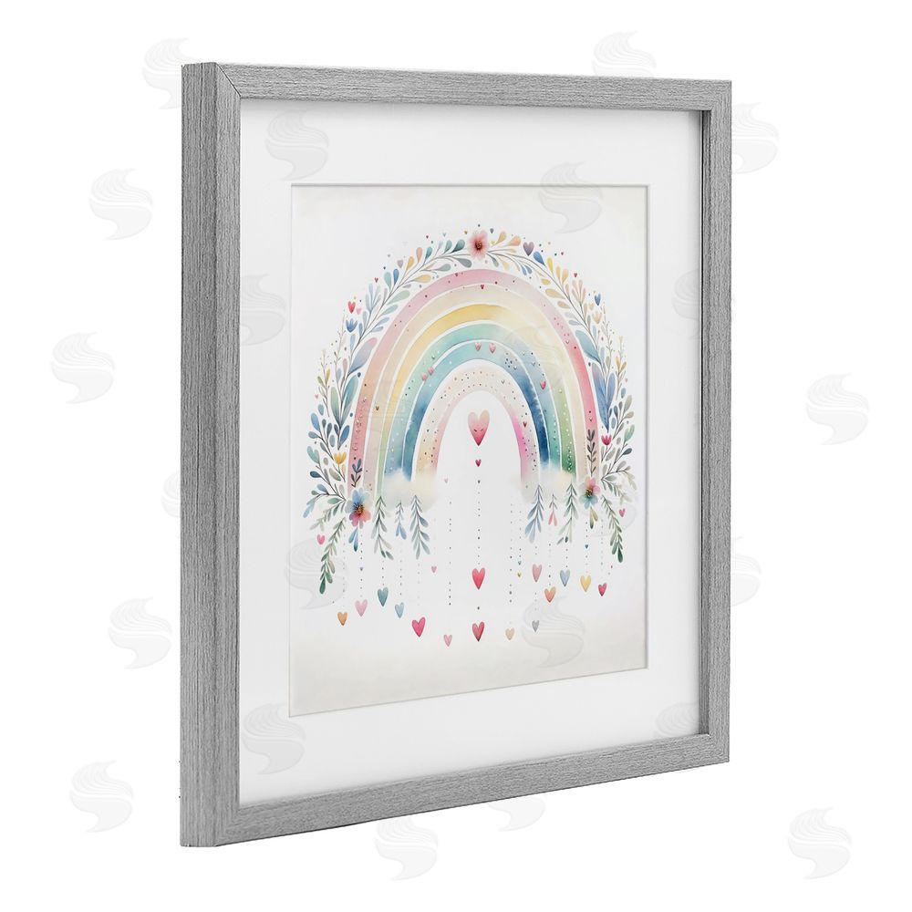 Creative Studio Rainbow with Hanging Hearts Gray Framed Print Under Glass Wall Art