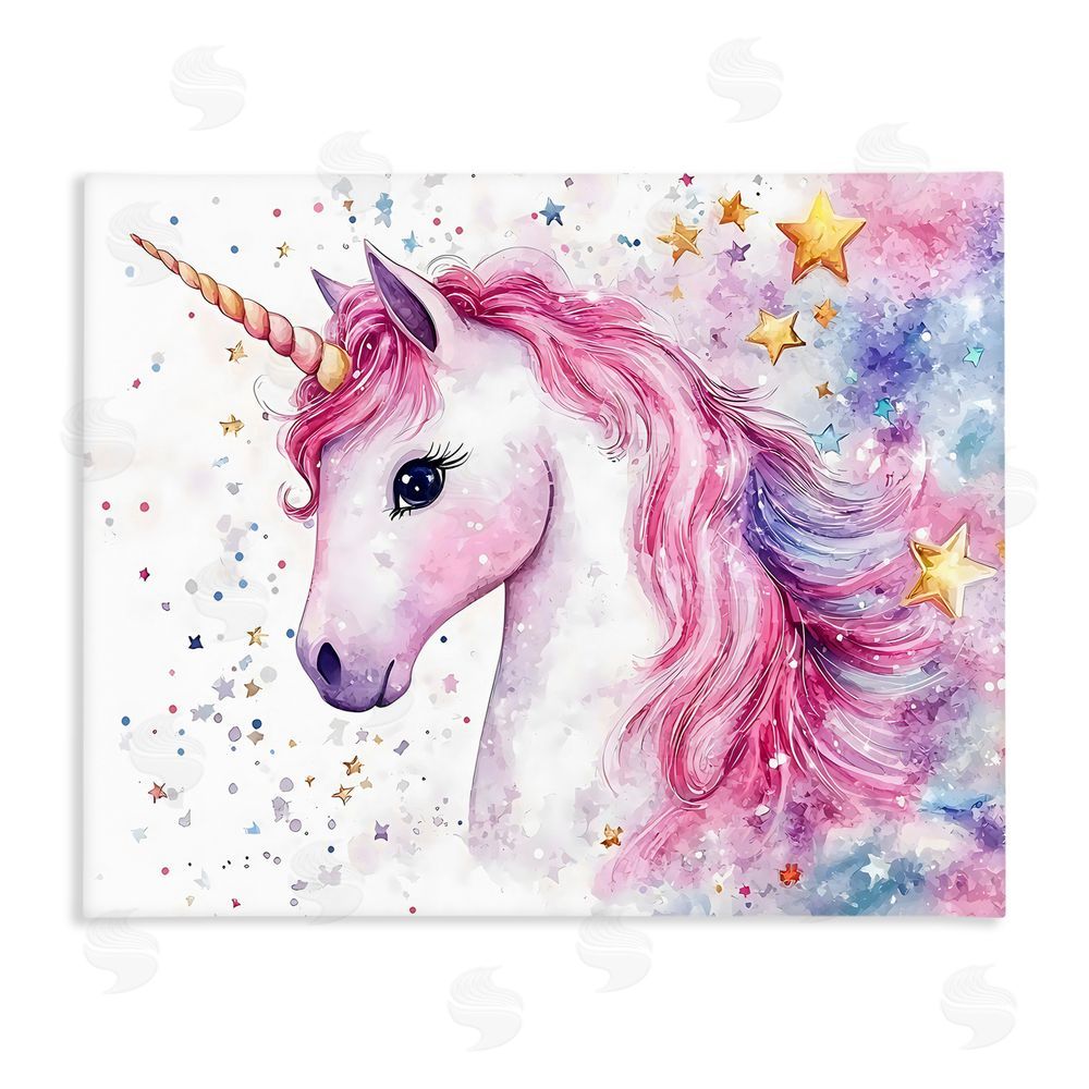 Creative Studio Pink Mane Unicorn with Stars Stretched Canvas Wall Art Print