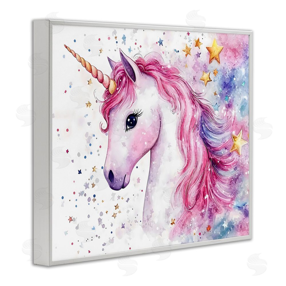 Creative Studio Pink Mane Unicorn with Stars White Framed Giclee Wall Art Print