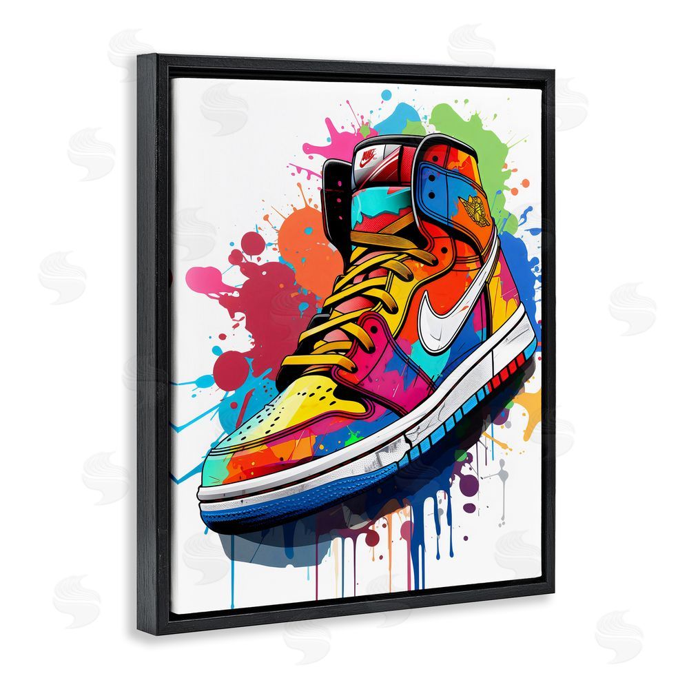 Creative Studio Graffiti Sneaker on White Black Floating Frame Canvas Wall Art