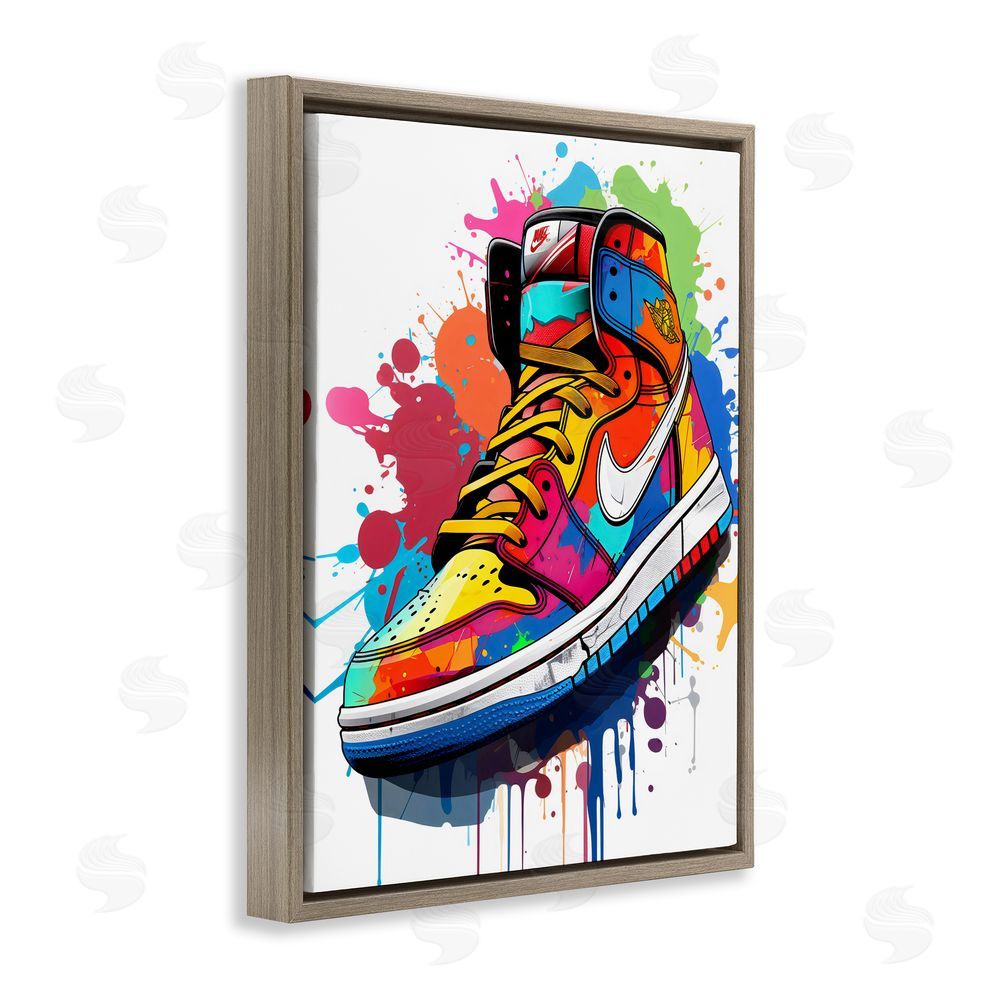 Creative Studio Graffiti Sneaker on White Brown Floating Frame Canvas Wall Art