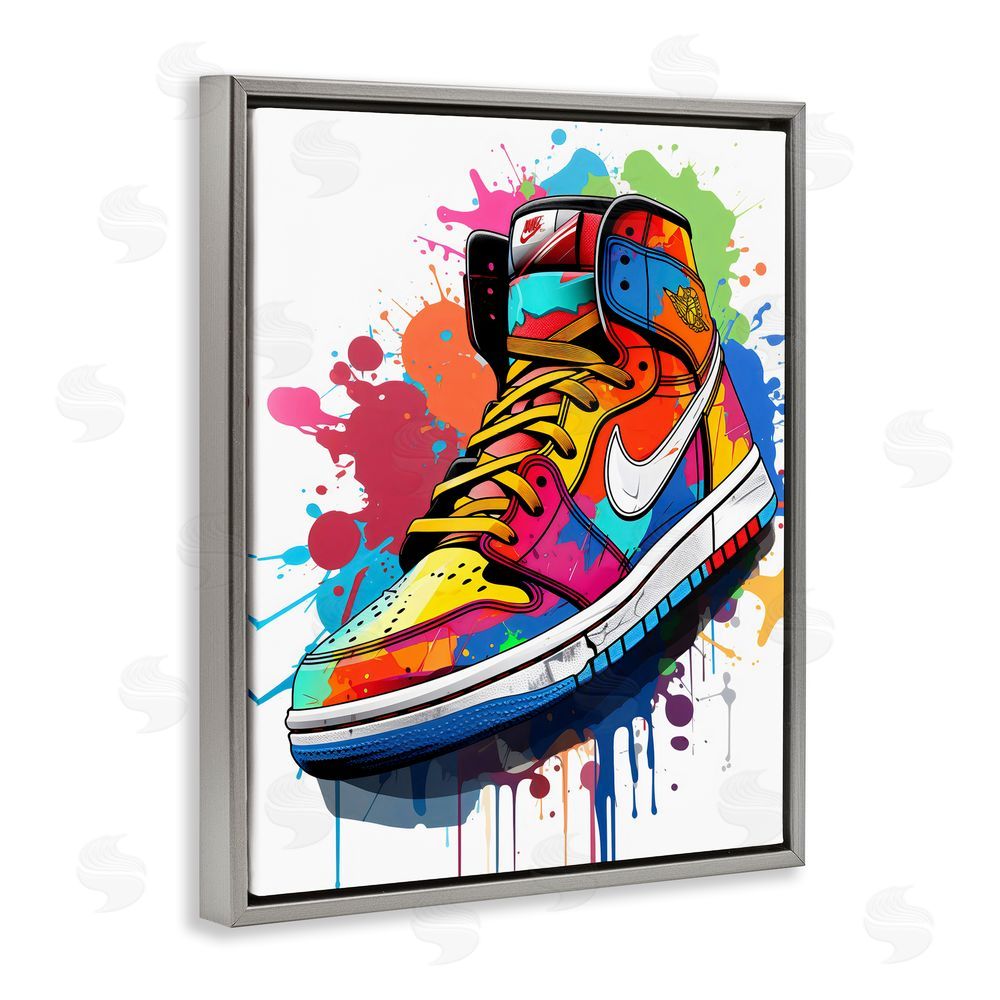 Creative Studio Graffiti Sneaker on White Gray Floating Frame Canvas Wall Art