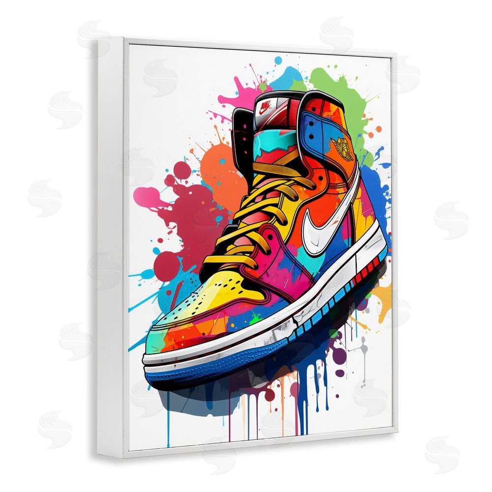 Creative Studio Graffiti Sneaker on White White Framed Giclee Wall Art Print