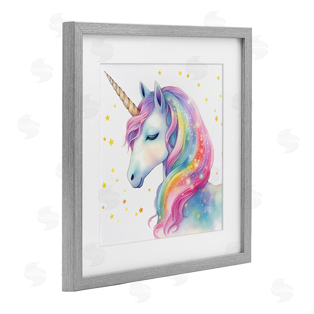 Creative Studio Enchanted Rainbow Mane Unicorn Gray Framed Print Under Glass with Mat Wall Art