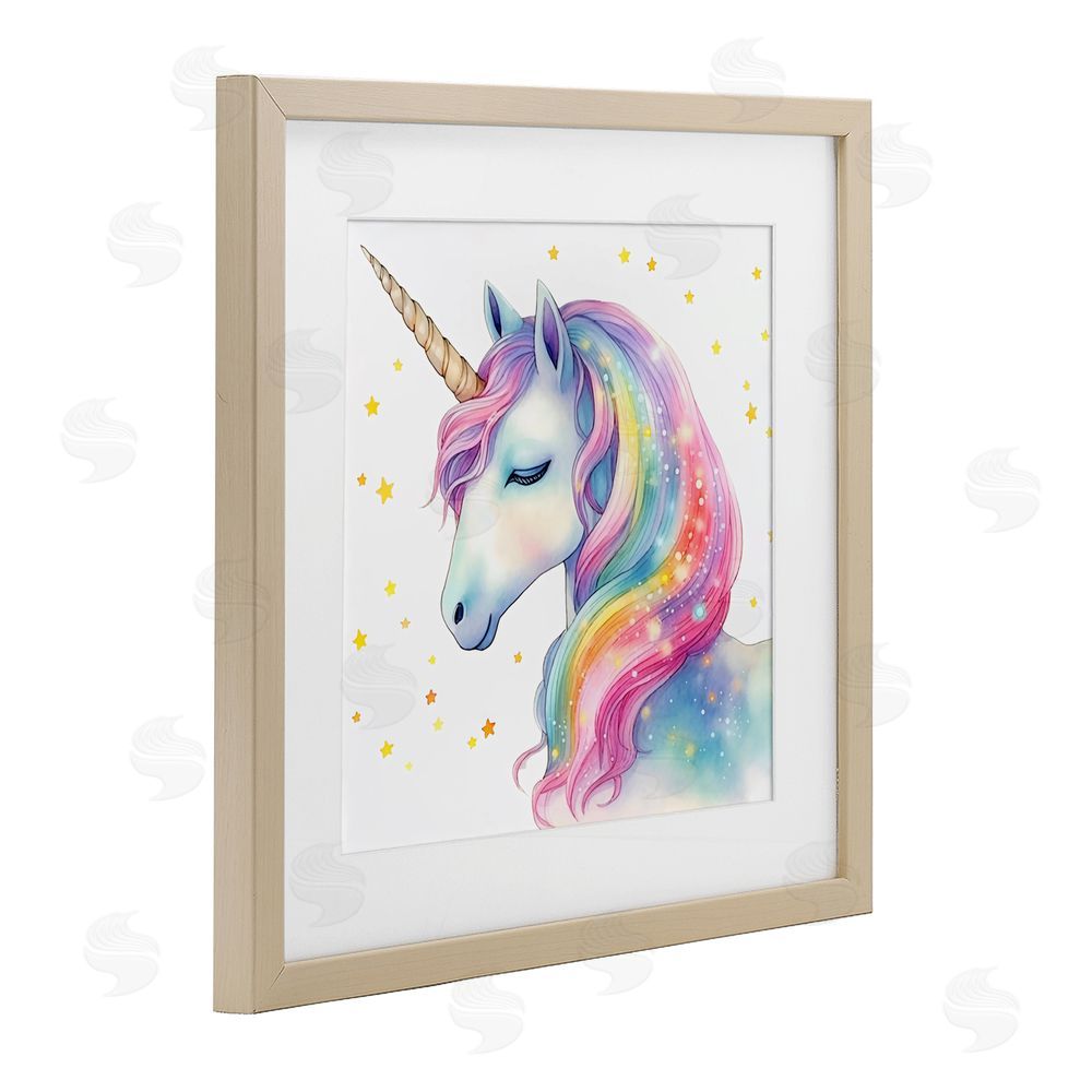 Creative Studio Enchanted Rainbow Mane Unicorn Brown Framed Print Under Glass with Mat Wall Art