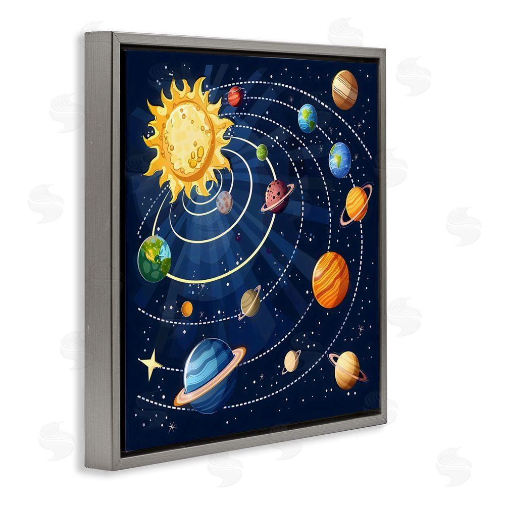Creative Studio Planets In Orbit Gray Floating Frame Canvas Wall Art Print