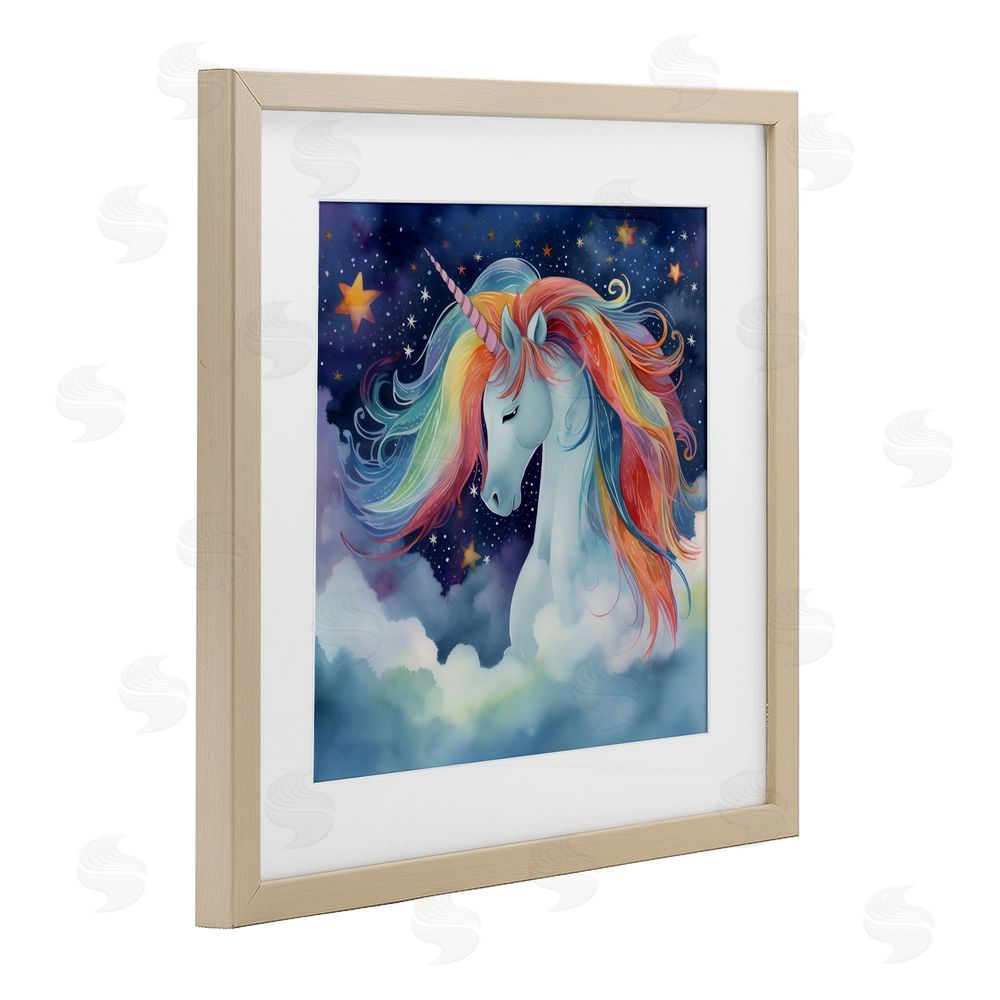 Creative Studio Rainbow Mane Unicorn in Clouds Brown Framed Print Under Glass Wall Art
