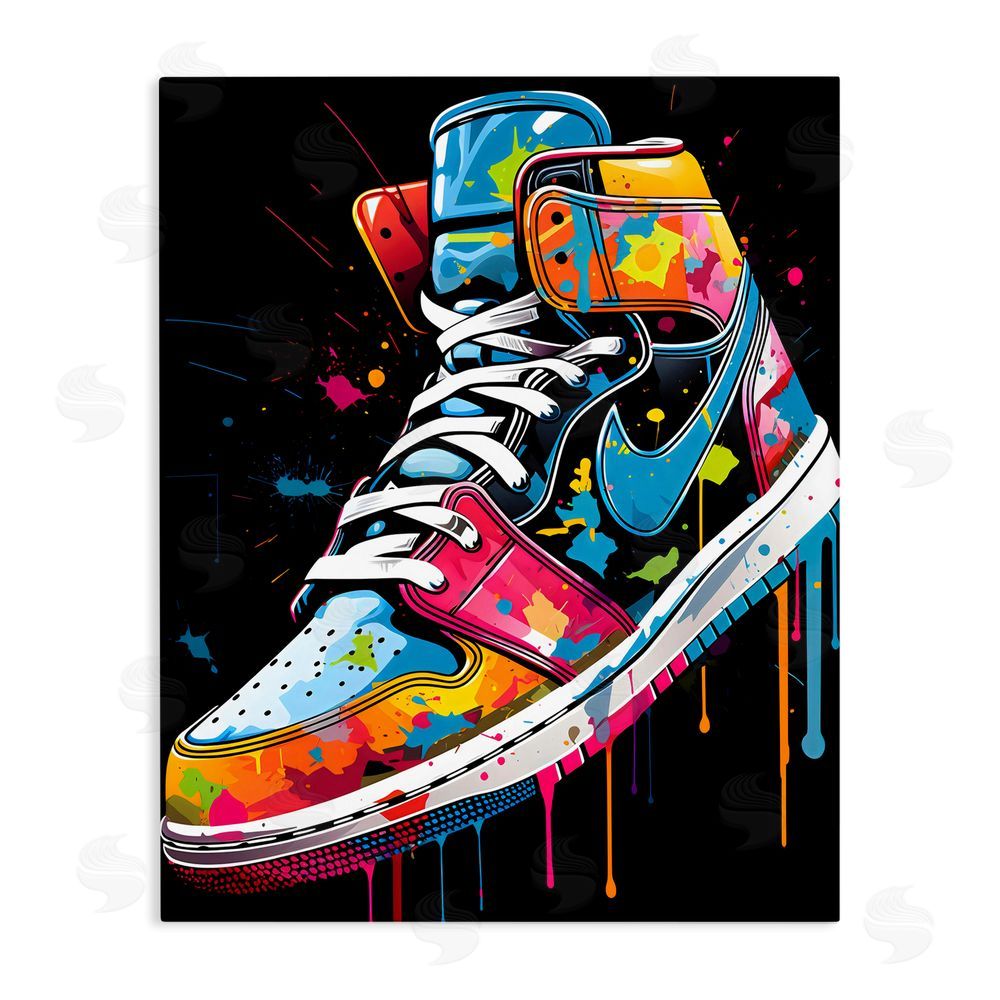 Creative Studio Graffiti Sneaker on Black Stretched Canvas Wall Art