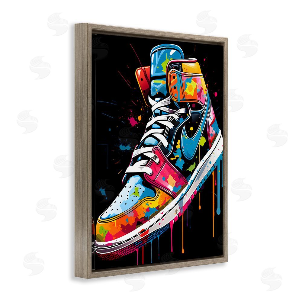Creative Studio Graffiti Sneaker on Black Brown Floating Frame Canvas Wall Art