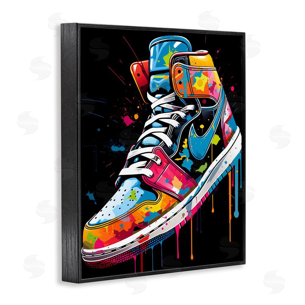 Creative Studio Graffiti Sneaker on Black Blacked Framed Giclee Wall Art Print