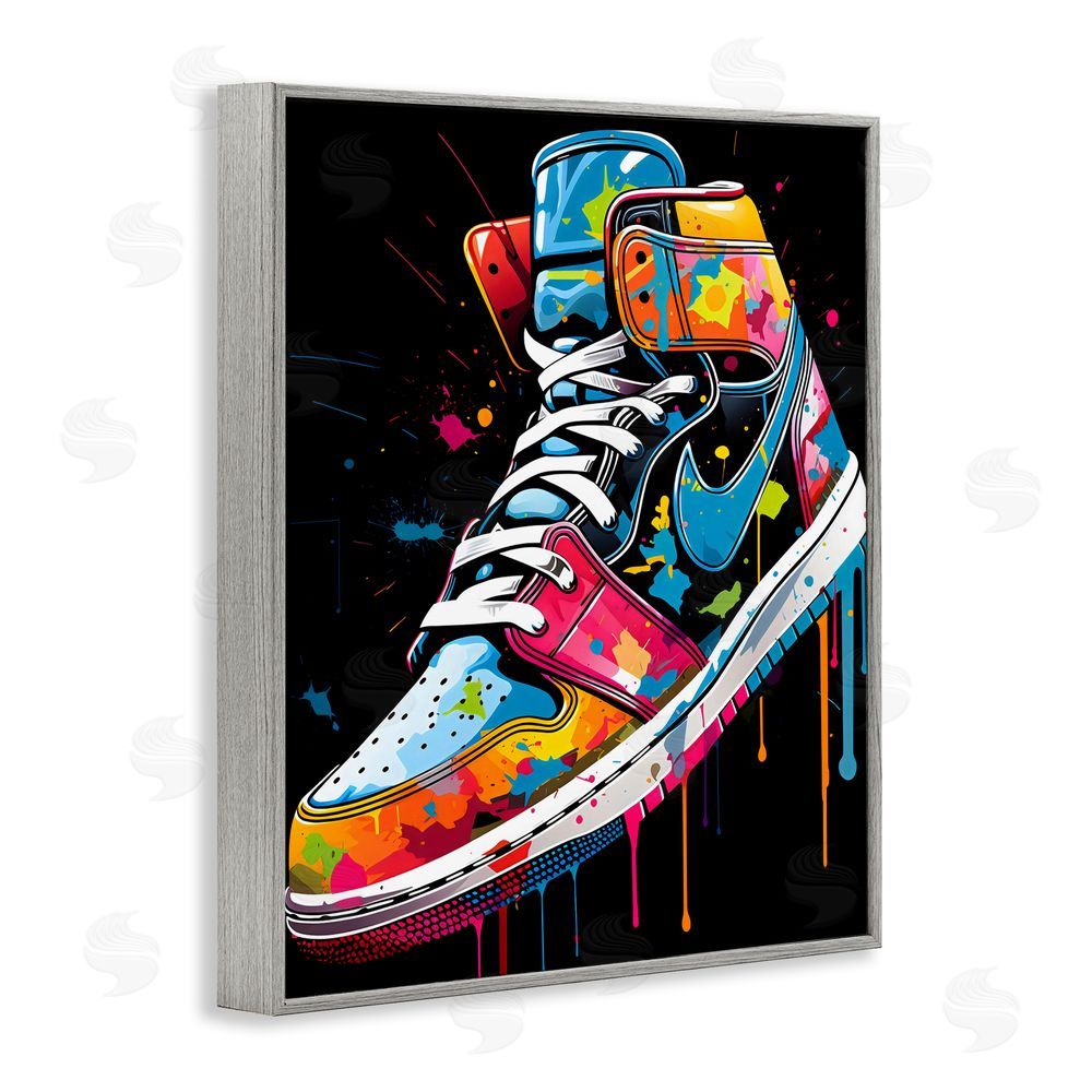 Creative Studio Graffiti Sneaker on Black Gray Framed Giclee Wall Art Print