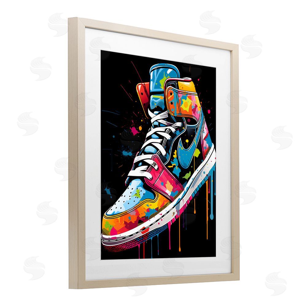 Creative Studio Graffiti Sneaker on Black Brown Framed Print Under Glass with Mat Wall Art