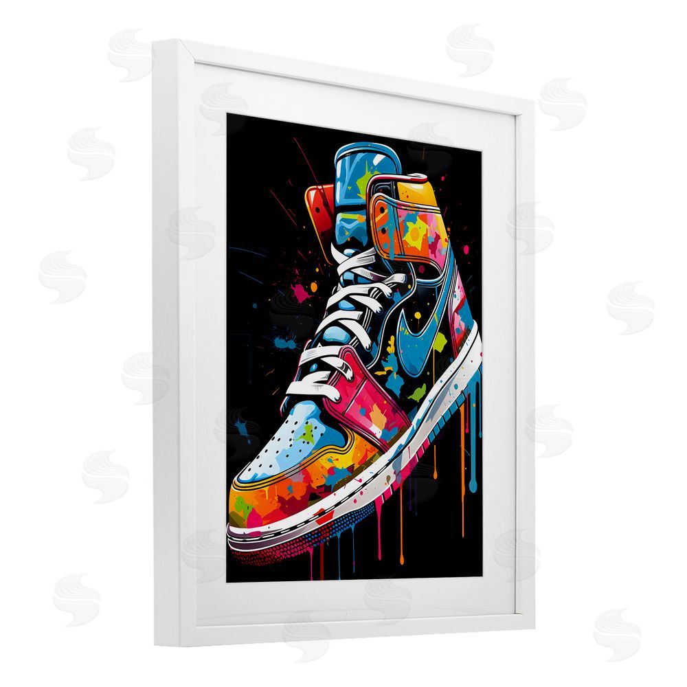 Creative Studio Graffiti Sneaker on Black White Framed Print Under Glass with Mat Wall Art