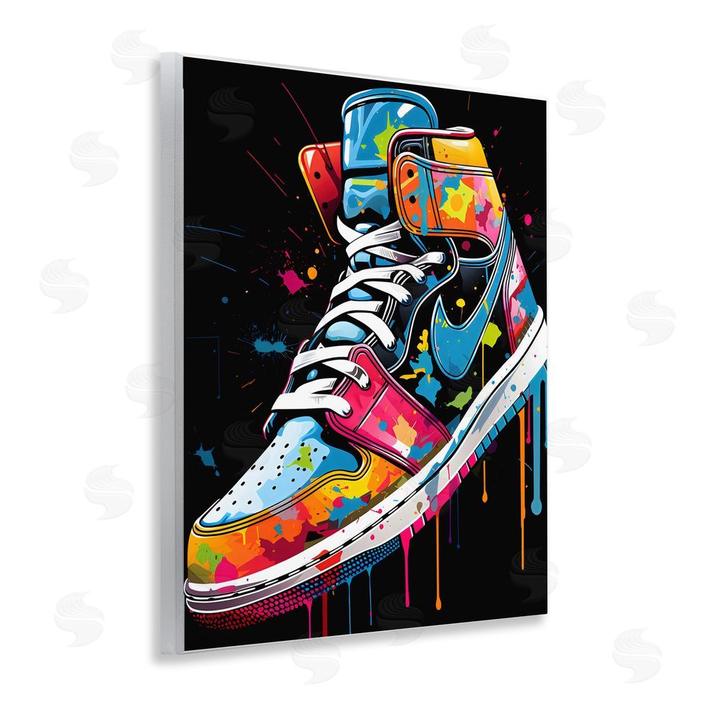 Creative Studio Graffiti Sneaker on Black Wooden Wall Plaque Art Print