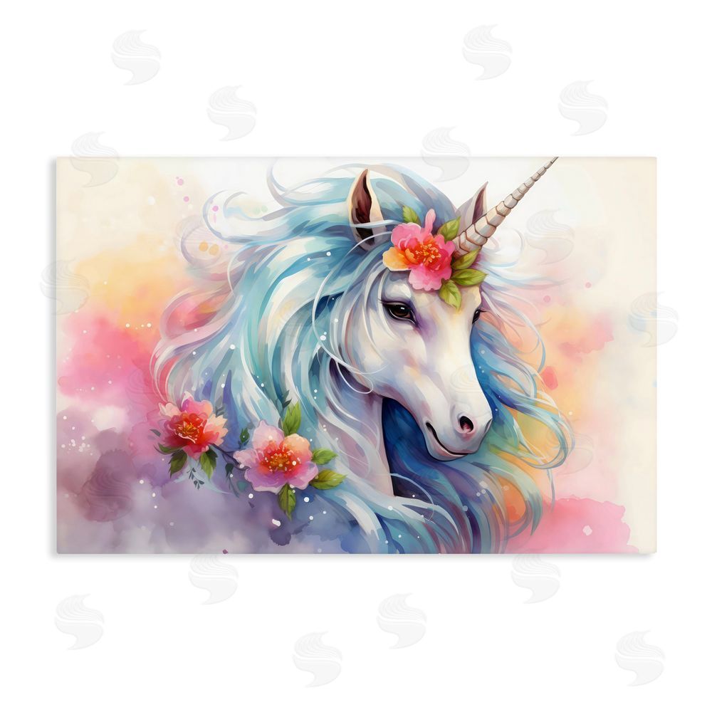 Creative Studio Magical Unicorn with Blossoms Stretched Canvas Wall Art