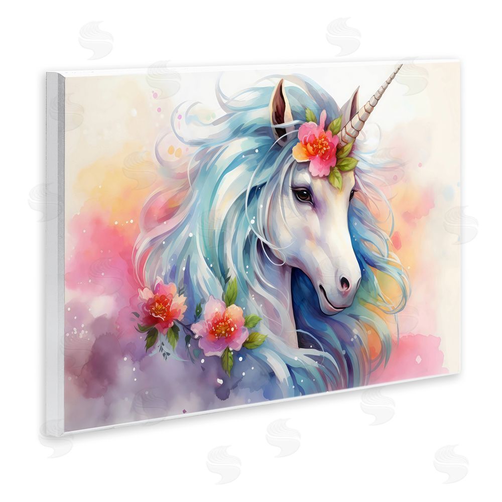 Creative Studio Magical Unicorn with Blossoms Wooden Wall Plaque Art Print