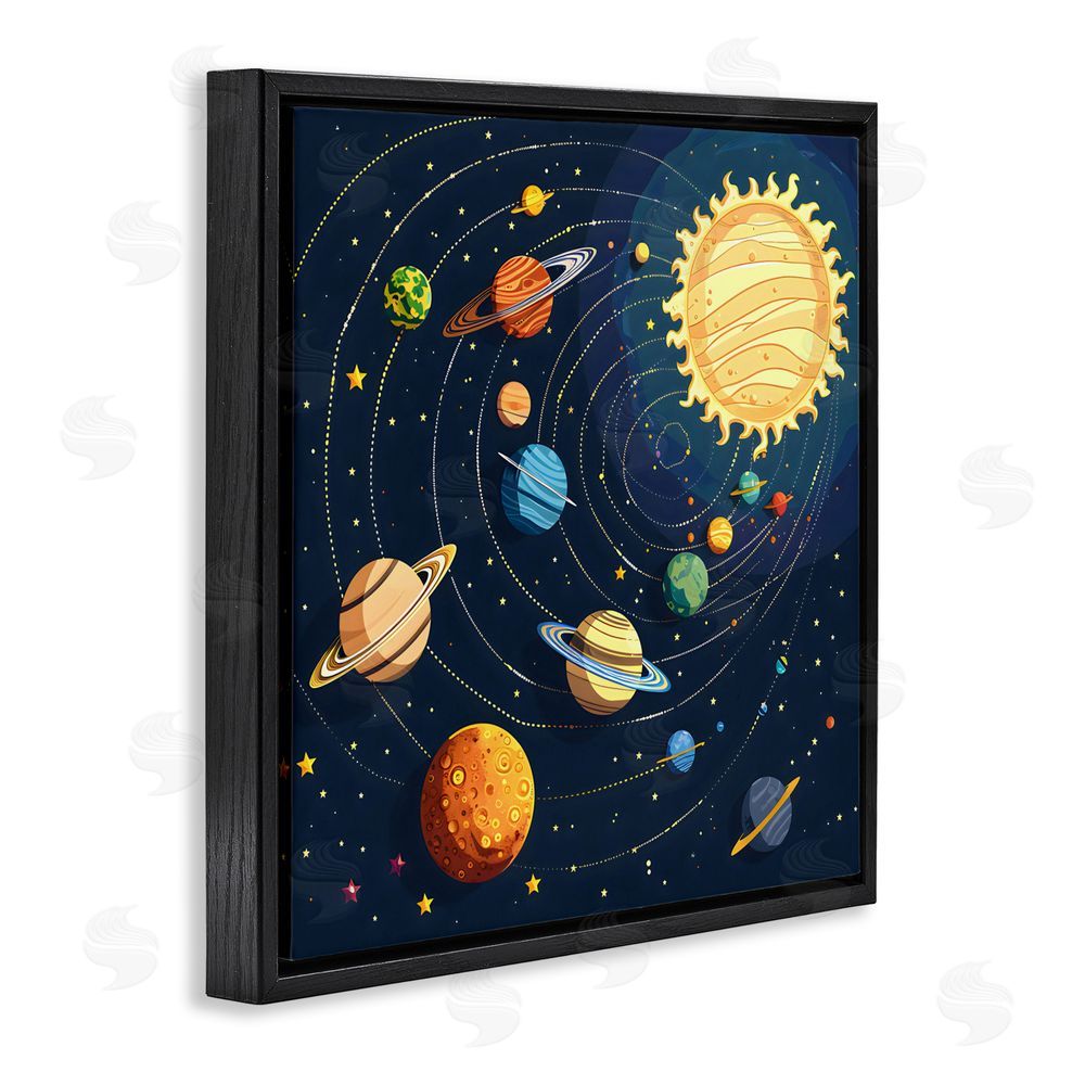 Creative Studio Planets Around The Sun Black Floating Frame Canvas Wall Art Print