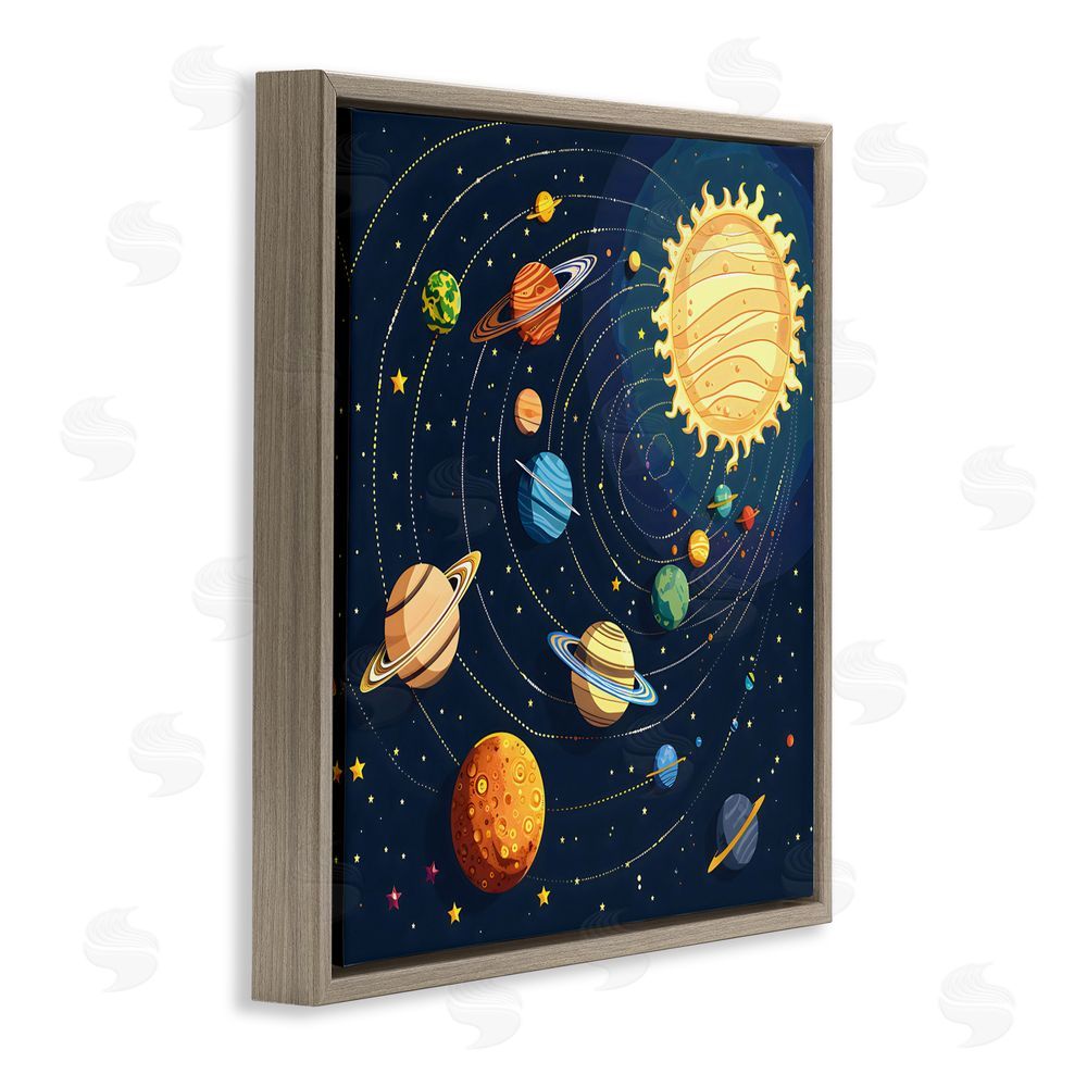 Creative Studio Planets Around The Sun Brown Floating Frame Canvas Wall Art Print