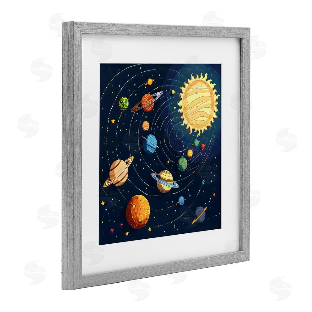 Creative Studio Planets Around The Sun Gray Framed Print Under Glass Wall Art