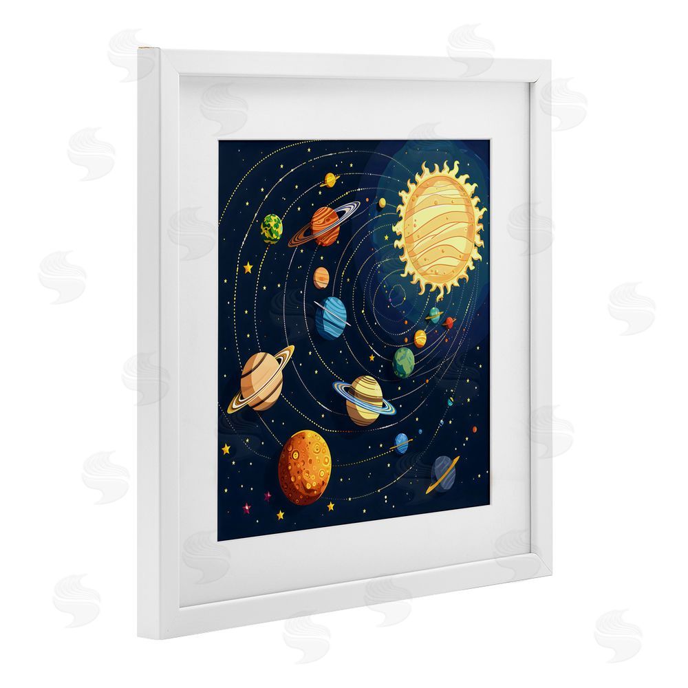 Creative Studio Planets Around The Sun White Framed Print Under Glass Wall Art