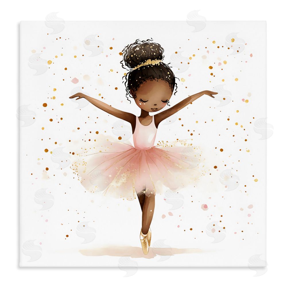 Creative Studio Pink Ballerina Girl with Gold Stretched Canvas Wall Art Print