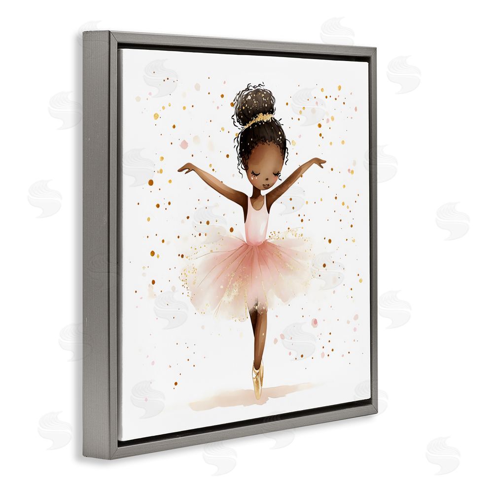 Creative Studio Pink Ballerina Girl with Gold Gray Floating Frame Canvas Wall Art Print