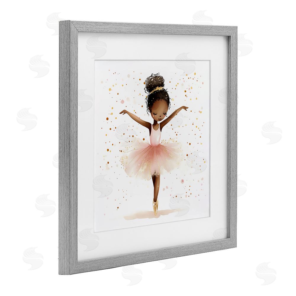 Creative Studio Pink Ballerina Girl with Gold Gray Framed Print Under Glass Wall Art