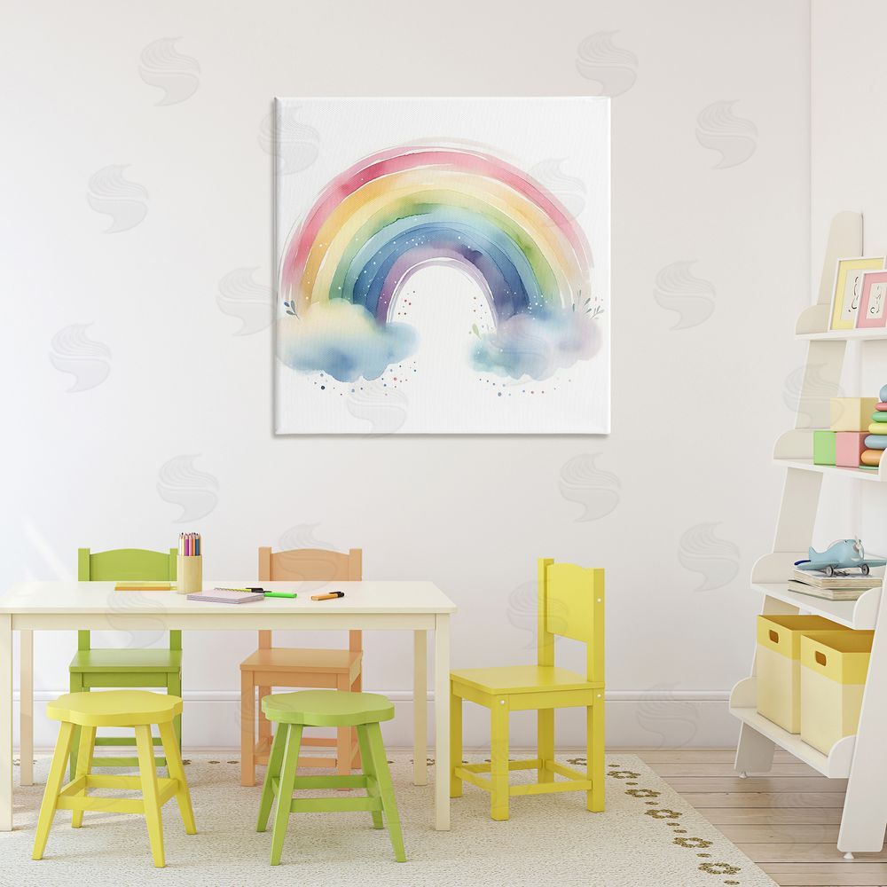 Creative Studio Soft Rainbow with Clouds Stretched Canvas Wall Art Print in Room