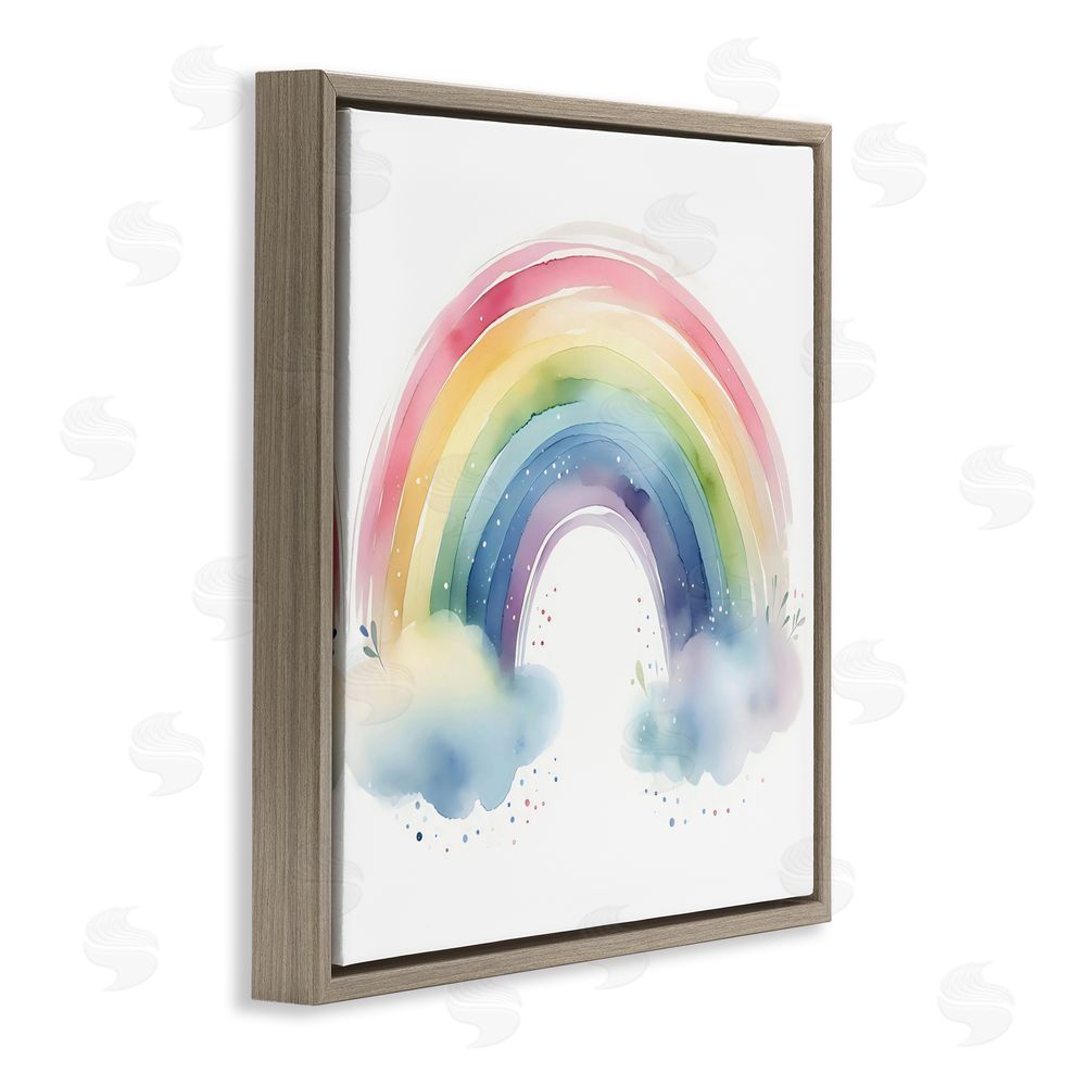 Creative Studio Soft Rainbow with Clouds Brown Floating Frame Canvas Wall Art Print