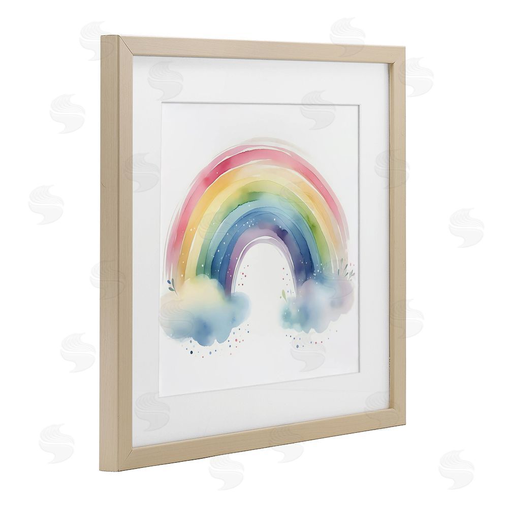 Creative Studio Soft Rainbow with Clouds Brown Framed Print Under Glass Wall Art